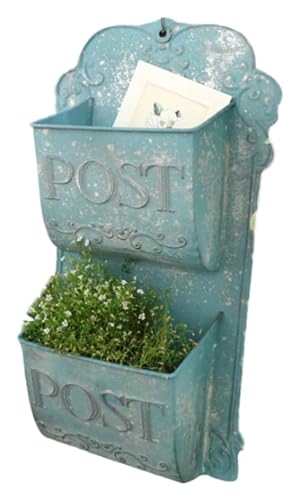 Buzón Buzón de Metal de Doble Capa for Exteriores, buzón de Montaje en Pared, Estilo Rural francés, Almacenamiento de Mensajes for Dejar Mensajes, decoración del hogar Clásico (Color : BLU)