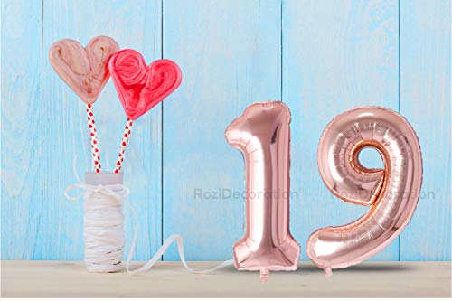 Image of Rozi Decoration 16? Inch Rose Gold 19 Number Foil Balloons for 19th Birthday Decorations | 19 Balloon for Birthday | 19 Number Balloon for Anniversary Decoration Pack of 2 Pcs