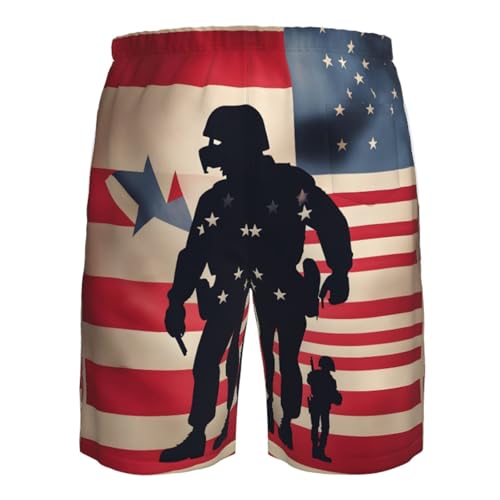 US Military Soldiers Patriotic Memorial Day Print Mens Casual Shorts Drawstring Beach Stretch Shorts Novelty Swimtrunks 6