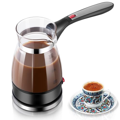 Angju Turkish Coffee Maker Portable Electric Glass Turkish Coffee Machine with Foldable Handle Arabic Coffee Pot Electrical Coffee Maker or Tea and Boil Water Warmer Kettle for Office and Travel