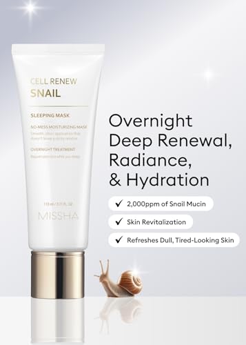Image of MISSHA Cell Renew Snail Sleeping Mask, 3.71 Fl oz I Korean Overnight Face Mask with Snail Slime Extract for Acne Scars, Wrinkles, Redness & Dull Skin