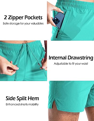 Aolesy Men's Gym Shorts 5 Inch Quick Dry Workout Running Shorts With Zipper Pockets Lightweight Sports Athletic Shorts For Men Cyan #TOP2