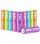 EBL AA Rechargeable Batteries 2500mAh (10 Pack - 5 Colors in One Box) Pre-Charged 1.2V NiMH Doubl...