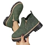 Onsoyours Stiefeletten Damen mit Absatz Ankle Boots Bequem Stiefel Winterschuhe Winterstiefel Herbstschuhe A Grün 37 EU