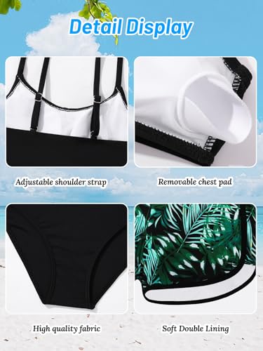 Image of Girl's 3 Piece Bikini Set Cross Strap Swimsuits for Girls Bathing Suit with Shorts Teen Swimwear Swimming Suit