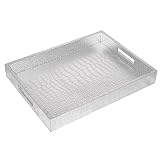 MAONAME Serving Tray with Handles, 15.7 X 11.8 Inch Decorative Tray Coffee Table, Modern Faux Leathe