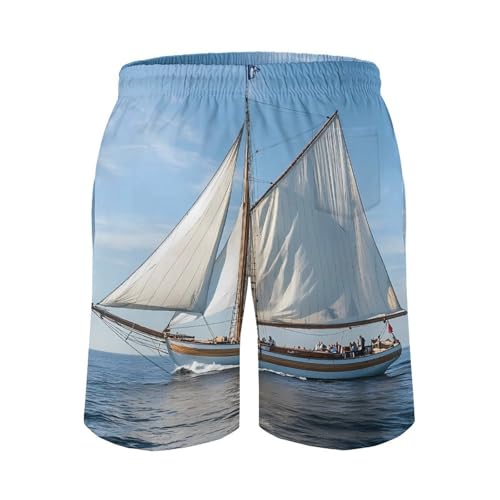Sailboat Seascape Sailing Mens Swim Trunks Quick Dry Board Shorts Beach Swimwear Bathing Suits3