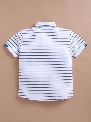 Image of Bumchums Boys Casual Regular Fit Polo Half Sleeve T-Shirt for Kids, Boys, Striped Printed