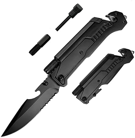 Keyray Pocket Knife for Men, 8-in-1 Small Folding Knife with Window Breaker, Rope Cutter, Bottle Opener, Edc Pocket Knives for Outdoor Camping Hiking Gifts for Boyfriend, Fathers.