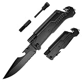 Keyray Pocket Knife for Men, 8-in-1 Small Folding Knife with Window Breaker, Rope Cutter, Bottle Ope