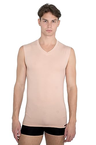 Men's Invisible Sleeveless v-Neck Business Undershirt Stretch Cotton Nude Beige2