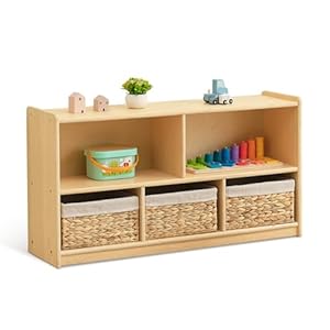 OOOK Montessori Shelf 5-Section Wooden Storage Cabinet, 2-Shelf Toy Organizers and Storage, Kids Classroom Organizer, Playroom, Daycare and Preschool Bookshelves