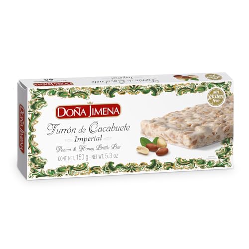 Doña Jimena - Turrón de Cacahuete Elaborado com Cacahuete y Miel, Textura Crujiente, Típico Dulce Navideño Pre-cortado para Fácil Consumo, Turrón Tradicional Sin Gluten, Almendra, 150 Gramos