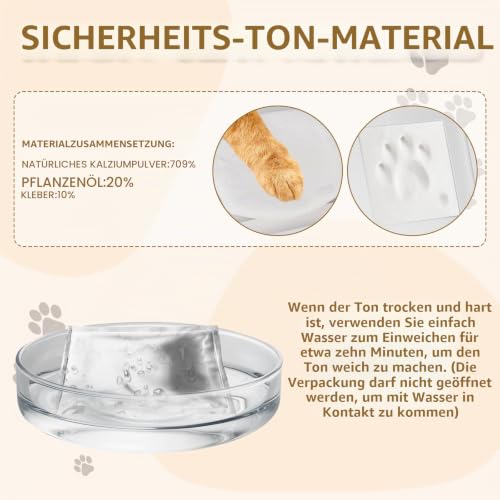 Pfotenabdruck Set Hund Katze,Tier Handabdruck mit Ton Impressum Kit 28*23CM
