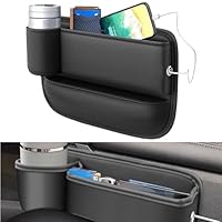 Diyxisk Mittelkonsole Organizer Auto, 30x20x2.5cm Auto Organizer Mittelkonsole, Schwarz Autotasche, Autositz Konsole Seitentaschen, mit Löchern, für Kleinigkeiten, Handys (Hauptfahrersitz)