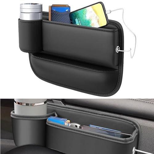 Diyxisk Mittelkonsole Organizer Auto, 30x20x2.5cm Auto Organizer Mittelkonsole, Schwarz Autotasche, Autositz Konsole Seitentaschen, mit Löchern, für Kleinigkeiten, Handys (Hauptfahrersitz)