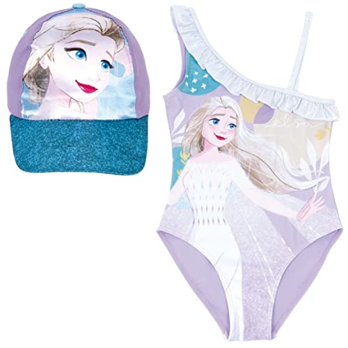 Maillot de bain Frozen avec volant et casquette Disney pour fille tenue plage et piscine Elsa