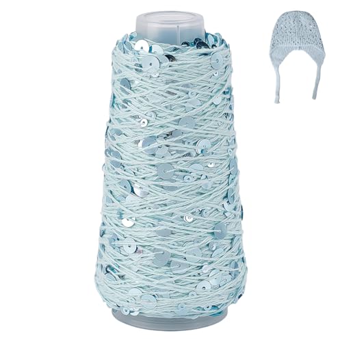 WADORN 150 m de Fil de Coton à Paillettes Fil à Paillettes Bleu Clair Scintillant Fil Brillant à...