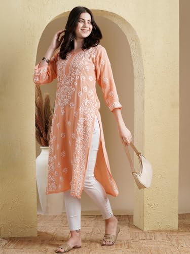 Image of Ada Hand Embroidered Lucknowi Chikankari Modal Kurta for Women A411556