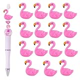 Frinnovan, 15 Pack Flamingos Focal Beads Silicone Cute 3D Animal Shaped Charms for Beadale Pen Keychain DIY Crafts Pink
