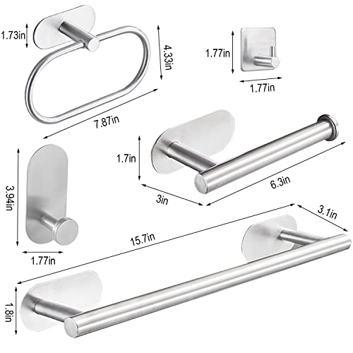 Laimew Juego de Accesorios de Baño, Toalleros de Baño sin Taladro 7 Piezas, Toalleros de aro para Baño de Acero Inoxidable Plata - imagen 5
