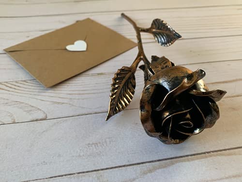 Copper Stained Metal Rose | Wedding Gifts 7Th & 49Th Year Copper Roses For The Wife, Husband, Women Or Men In Your Life | Statue Gift Ideas Of Everlasting Love #TOP2