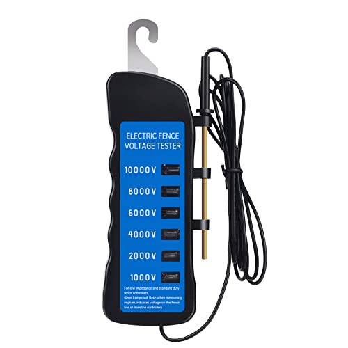 Medidor de voltaje del probador de cercas eléctricas, probador de voltaje de cercas eléctricas de 10000 V con retroiluminación, herramienta portátil impermeable con 6 piezas de luz para granja, P
