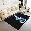 Erosebridal Teal Glitter Guitar Area Rugs 3x5,Ombre Neon Lines Rock Roll Music Living Room Rugs,Geometric Musical Instrument Hip Pop Music Indoor Floor Mat,Dreamy Blue Grunge Decorative Washable Rug