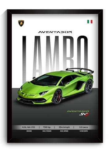 Image of Lamborghini Aventador Poster | Framed Lamborghini A4 Sized (31 x 23 cm) | Supercar Frames for Wall, Gift for Boys, Car Poster | Supercar Frames for Wall, Bedroom, Hostel, Study Room (F 025)