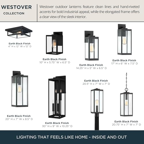 Image of Quoizel Westover 14 inch Outdoor Wall Sconce, 1-Light Earth Black with Clear Beveled Glass, E26 Base, Wet Rated