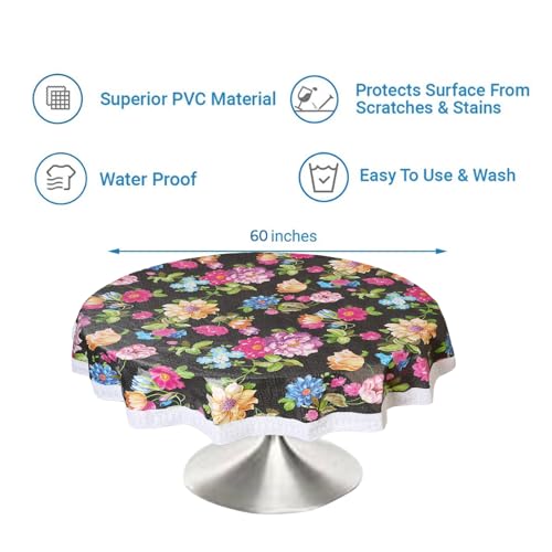 Image of Dakshya Industries PVC Waterproof Round Table Cover for 4 Seater Dining Table | 60 Inch Round Printed Table Cover | Spill Proof, Oil Resistant, Heat Resistant, Wipe Clean
