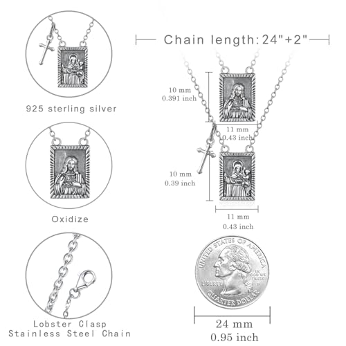 Scapulars Catholic Necklace for Women 925 Sterling Silver Pendant with Stainless Steel Chain Escapularios Catolicos Jewelry with Sacred Heart of Jesus Escapulario De La Virgen Del Carmen4