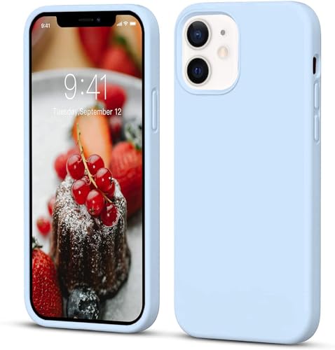 Image of DIZORO Microfiber Candy Case Compatible for iPhone 12 Mini Smooth Touch Cushion Liquid Soft Silicone Non-Slip Full Body Protective Shockproof Back Cover|5.4 inch|Solid (Sierra Blue)