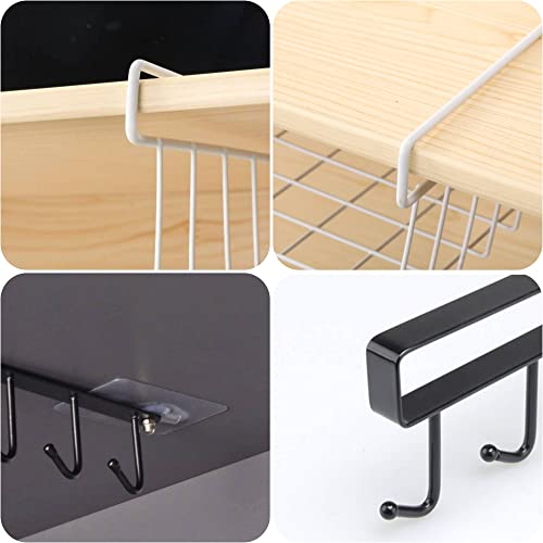 Under Shelf Basket,2 Pack White Under Shelf Wire Basket Hanging Storage Baskets With 2 Pack Black Wine Glasses Storage Hooks，Cabinet Shelf Organizers Suitable For Kitchen Pantry,Offices, Cabinet #TOP1