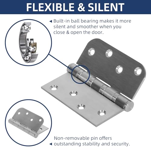 6 Pack Ball Bearing Door Hinges, 4 Inch x 4 Inch Heavy Duty Stainless Steel Door Hinges with Square & 5/8'' Round Radius Corner for Exterior & Interior Doors, Silver by LITLANDSTAR - Image 4