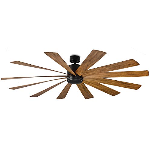 Windflower Smart Indoor And Outdoor 12-Blade Ceiling Fan 80In Matte Black Distressed Koa With 3000K Led Light Kit And Wall Control Works With Alexa, Google Assistant, Samsung Things, And Ios Or Android App #TOP3