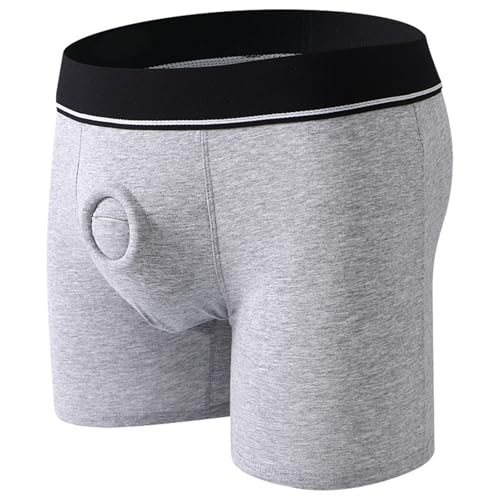Faringoto Herren-Dessous, sexy Boxershorts, Unterwäsche, hohles Loch, Unterhose, Höschen, Baumwoll-Shorts, GRAU, Large