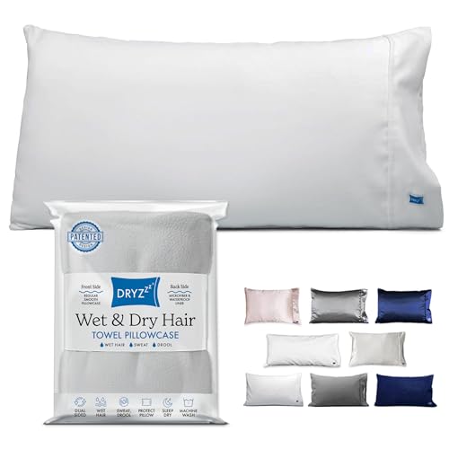 DryZzz Waterproof Towel Pillow Case White 1pc, King Size 35"x19" –Dual-Sided Absorbent Waterproof Pillow Covers for Wet & Dry Hair with Sweat Proof Liner & Microfiber Providing Protection & Comfort