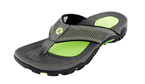Kaiback - Drifter Sport Flip Flops | Comfortable Durable Rubber and Heavy-Duty Tread - Grey & Green (10 US)