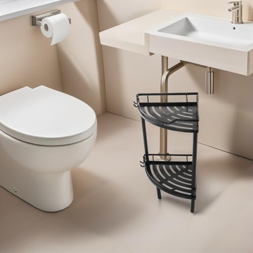 Estante de baño triangular FRCOLOR de acero al carbono negro con soporte de trípode estable 8