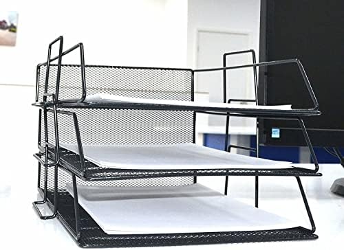 3 Tiers Black Mesh Filling Front Load Letter Paper Storage Tray Organiser Home Office Use