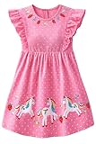 Alleen Prinzessin Kleid Mädchen aus 100% Baumwolle - Bequeme Sommerkleid mit Einhorn-Stickerei für Tägliches Tragen und Feste (122, Hellrosa)