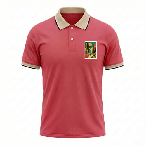 Image of Regular Fit Solid Half Sleeve Casual Tipping Collar Polo T-Shirt for Men