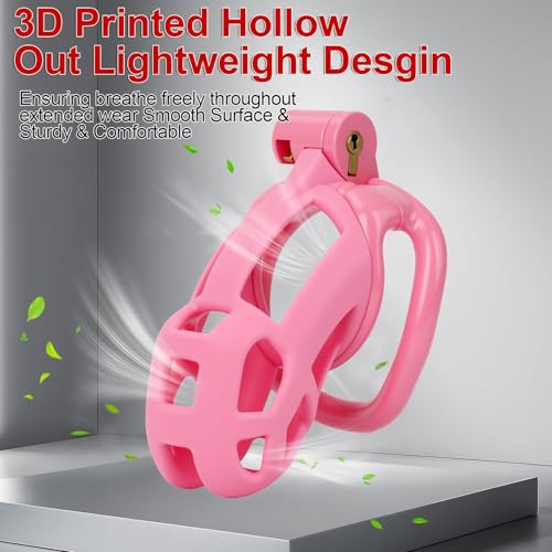 Image of Sex Toys Male Chastity Cage with Elastic Belt & Invisible Lock - 4 Rings Lightweight Comfort Fit Design for Long Term Wear, Secure Chastity Device (M-90mm) - Breathable Large Penis Cage for Men (Pink)