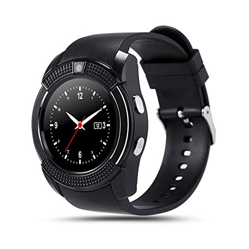 HRRH Montre Intelligente imperméable, Montre-Bracelet à écran Tactile avec écran Rond Complet et Intelligent avec Fente pour Carte Bluetooth pour Appareil Photo/Carte SIM,Black