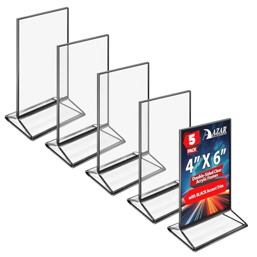Azar Displays 152792-BLK-10PK Black Trim Double-Sided Clear Acrylic Frames – Elegant Display Frames for Weddings, Events, and Photos | Premium 4X6 Tabletop Sign Holders (10-Pack)