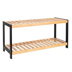 Vencier Bamboo Shoe Rack Natural – Easy Assembly & Strong Design Stand Shelf Organizer Ideal for Corridor, Bedroom, Bathroom, Hallway & Small Spaces, Large Capacity (Natural/Black, 2 Tier)