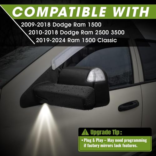 Image of Tow Mirrors Pair for 2009-2018 Ram 1500, 2010-2018 Ram 2500 /3500