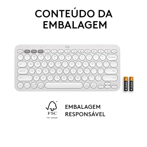 Teclado sem fio Logitech Pebble Keys 2 K380s com Conexão Bluetooth Easy-Switch e Pilha Inclusa - Com