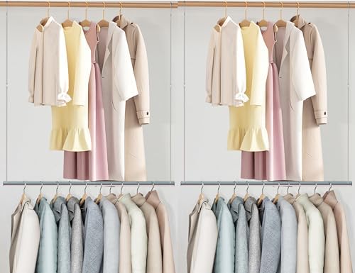 STO STO 2 Pack Closet Hanging Rod, Length and Height Adjustable Closet Rod, Space-saving Closet Extender Hanging Bar for Hanging Clothes, Chrome